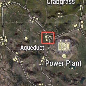 PUBG Mobile Livik Map with town NE of Aqueduct highlighted
