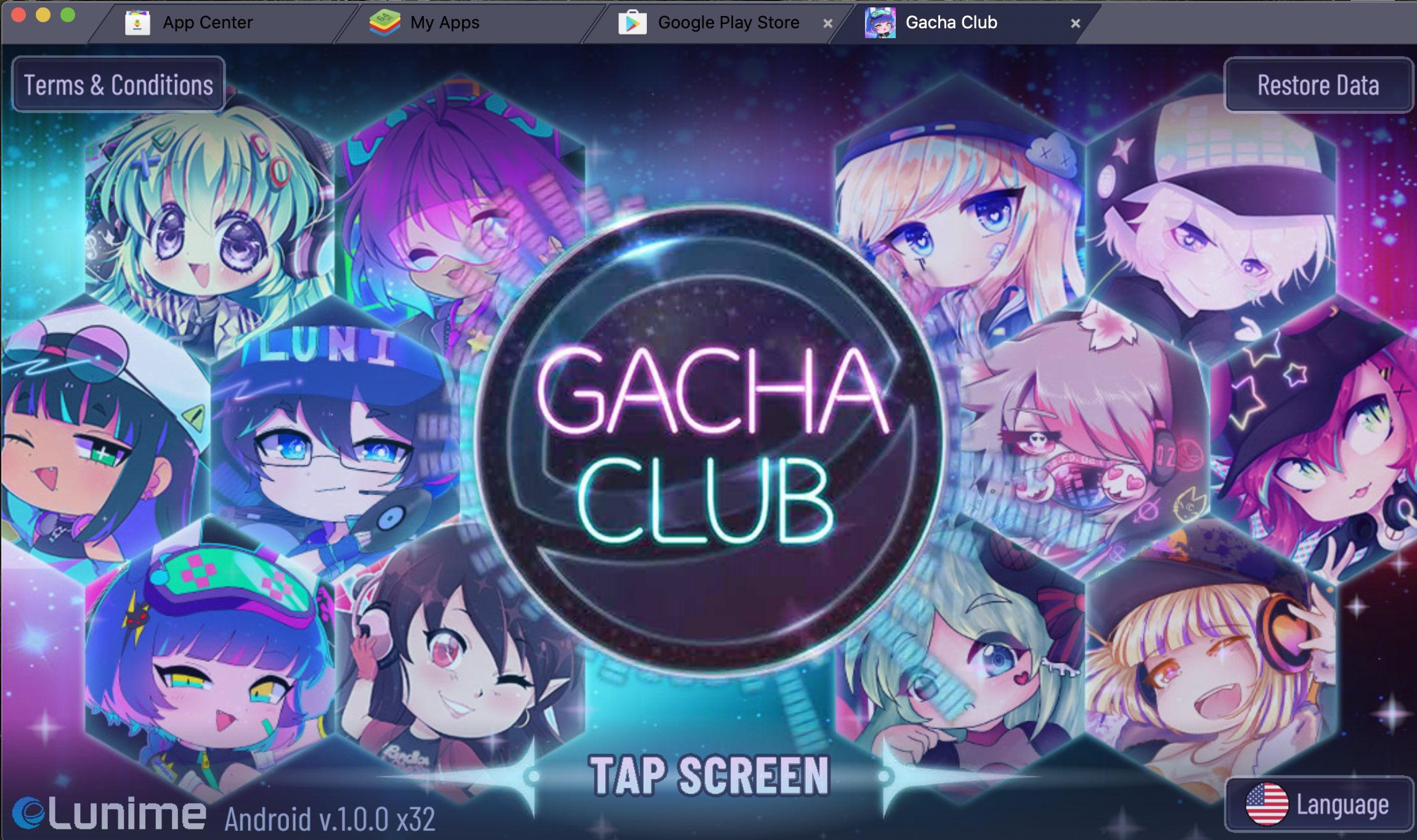 Bluestacks Screenshot showing Gacha Club splash page