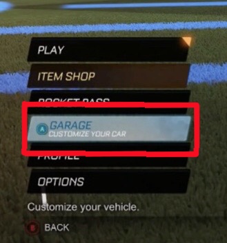 Rocket League Garage Highlighted