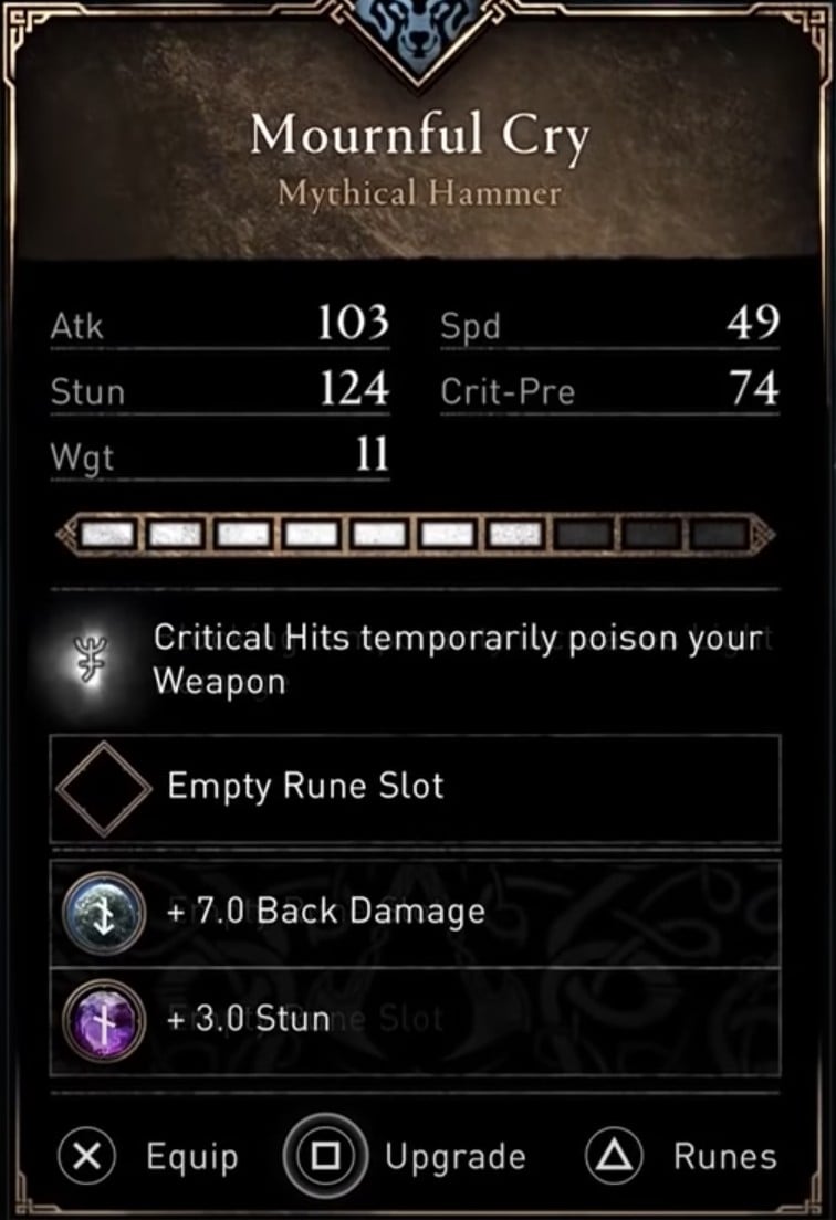 AC Valhalla Best Weapons - Mournful Cry Stats