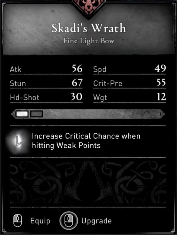 AC Valhalla Best Weapons - Skadi's Wrath Stats