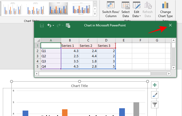 the chart tools in a presentation allows you to insert