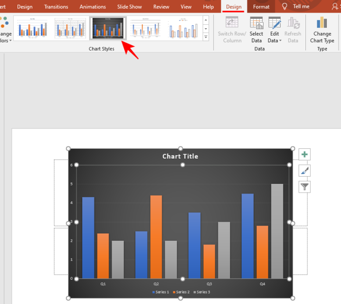 the chart tools in a presentation allows you to insert