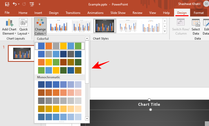 the chart tools in a presentation allows you to insert