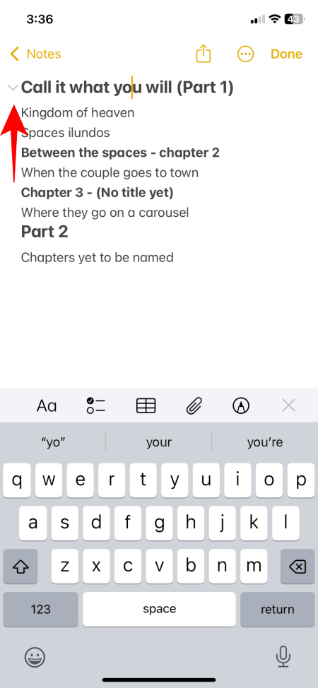 Collapse Headings in Notes App