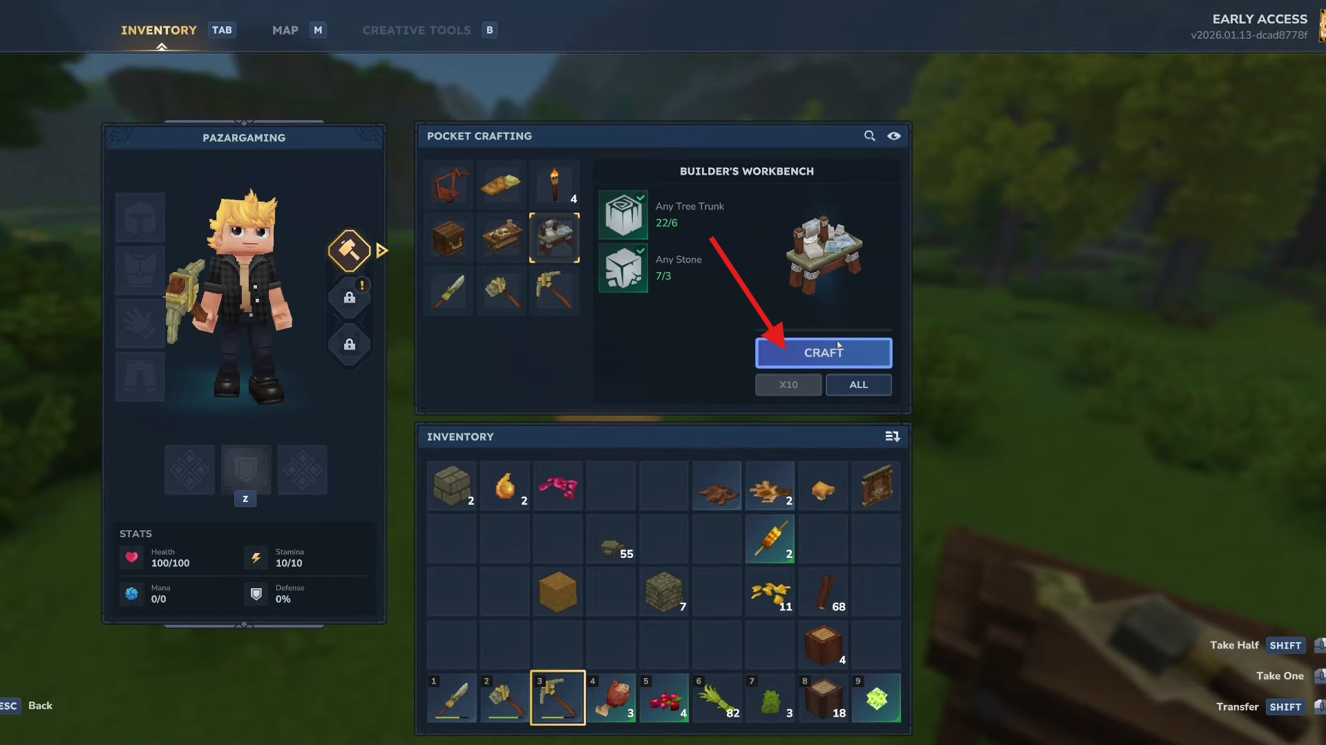 Craft the workbench. Image credits: Hypixel Studios / YouTube: PazarGamingGuides