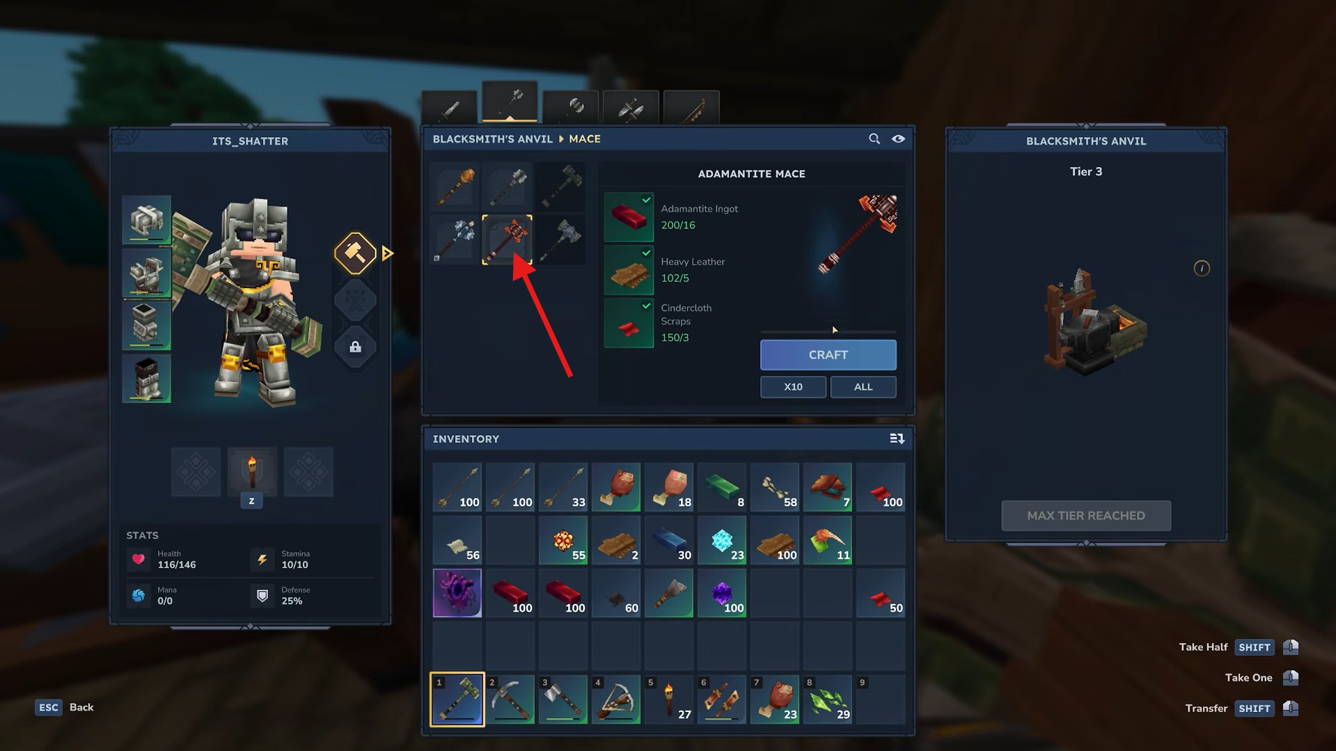 Craft Adamantite gear. Image credits: Hypixel Studios / YouTube: Its Shatter