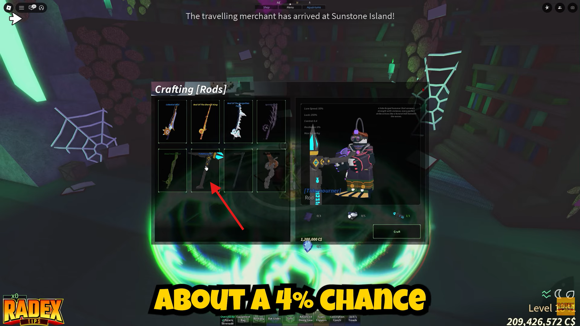 Craft the rod. Image credits: Roblox / YouTube: Radex Tips