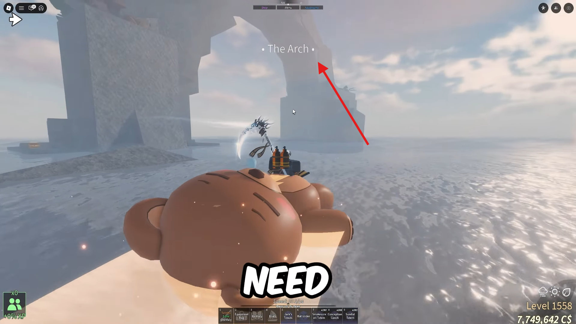 Speak with Dave on top of the Arch. Image credits: Roblox / YouTube: NoobBlox