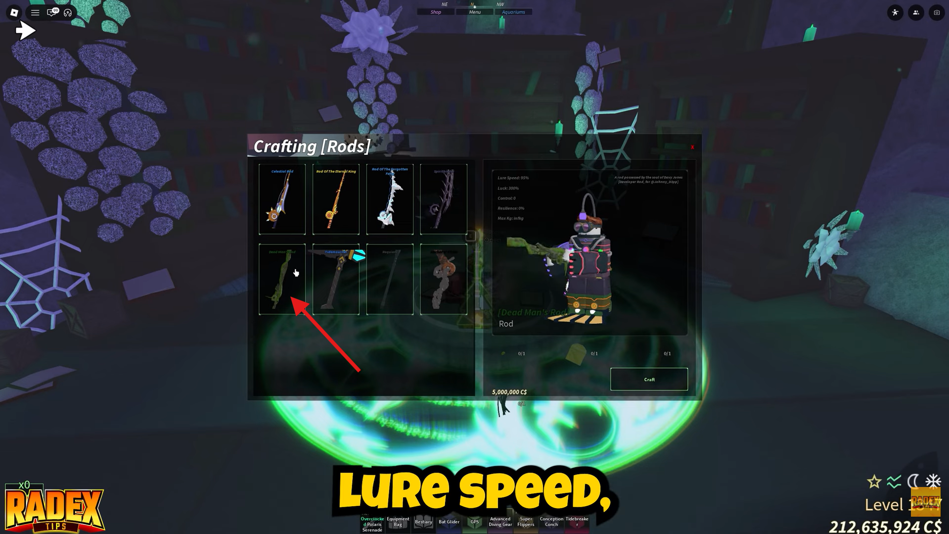 Craft the Dead Man’s Rod. Image credits: Roblox / YouTube: Radex Tips