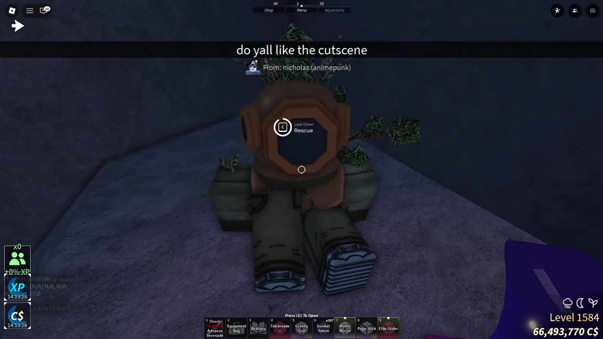 Lost Diver NPC location in Fisch (Image credit: Fisch Roblox / Via: YouTube - Alek)
