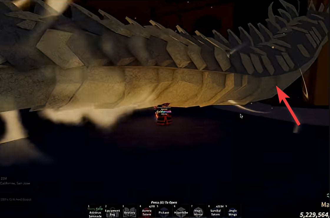 Catching Goldwraith in Fisch (Image credit: Fisch Roblox / Via: YouTube - DeadlyyDuckk)