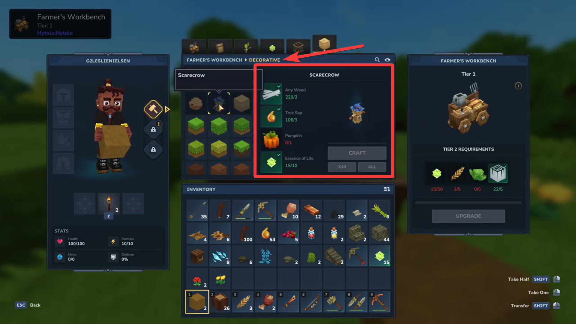 Crafting Scarecrow in Hytale (Image credit: Hypixel Studios / Via: YouTube - Games and Apps Tutorials)
