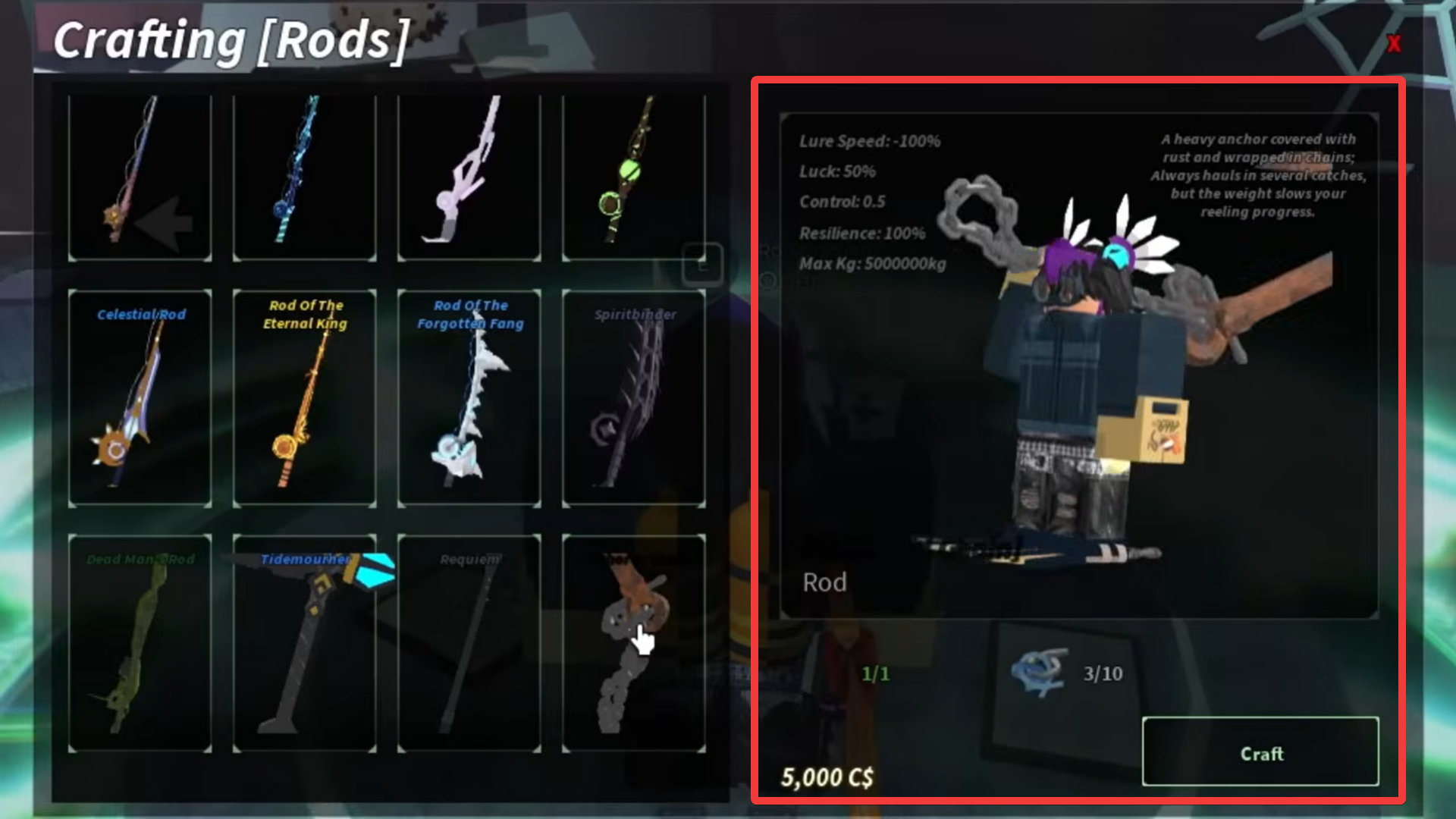 Craft Anchor N' Chain Rod in Fisch (Image credit: Fisch Roblox / Via: YouTube - AllShifted)