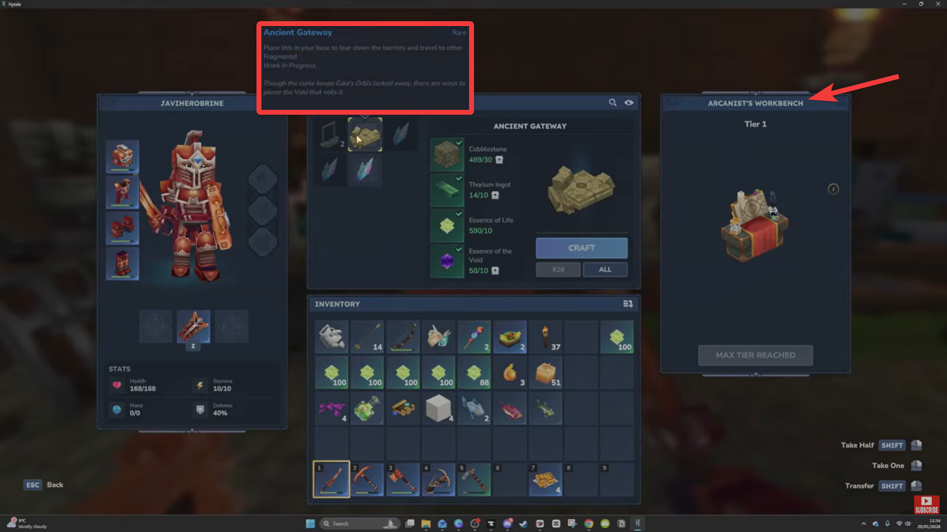 Craft Ancient Gateway from Arcanist's Workbench (Image credit: Hypixel Studios / Via: YouTube - Javiherobrine)