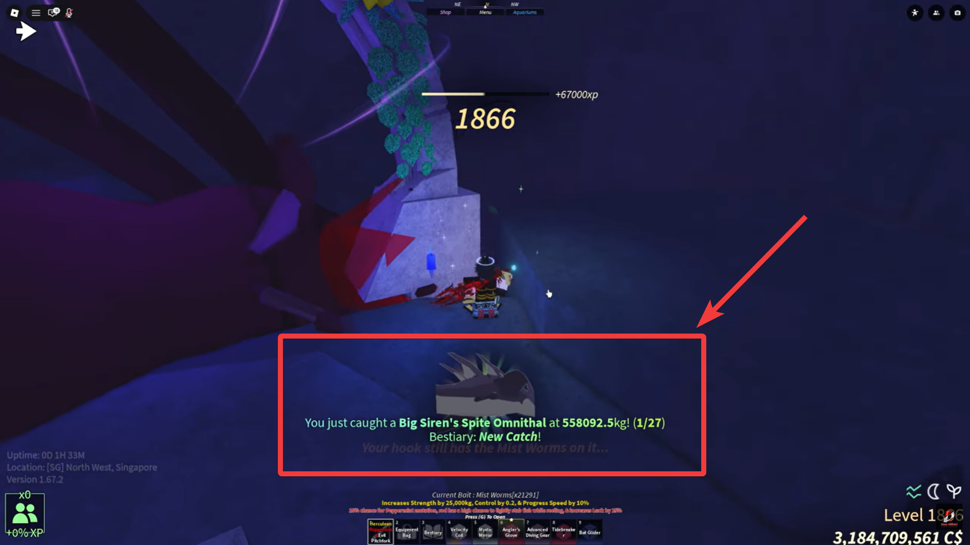 Catch Omnithal in Fisch (Image credit: Fisch Roblox / Via: YouTube - Danz)